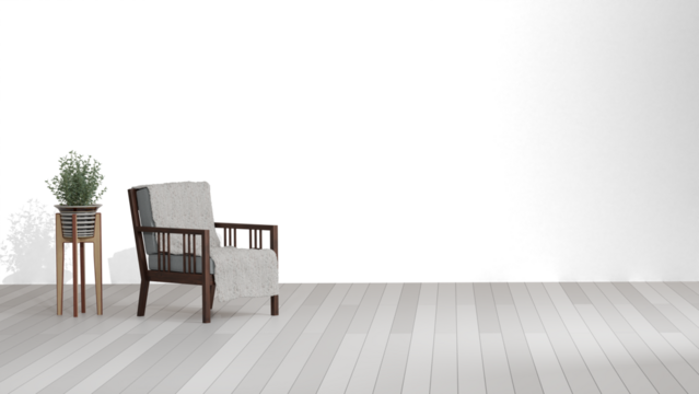 Creative composition of living room interior with copy space, wooden sideboard. Decorated home mockup