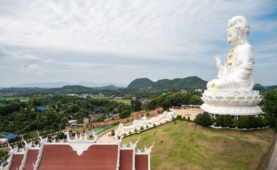 An iconic statue of Guanyin located in Wat Huay Pla Kang of Chiang Rai province of Thailand....