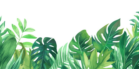 Tropical leaves border in watercolor style. Vector illustration desing.