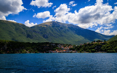 Fototapeta na wymiar View from Ohrid lake, North Macedonia