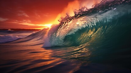 wave sunset in the sea