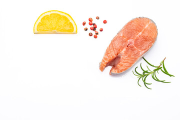 Salmon slice on white background	
