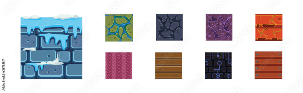 Poster textures for game platformers square icon vector set