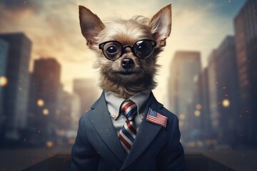 Cute dog wearing like politic - obrazy, fototapety, plakaty