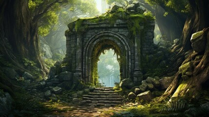 Towering stone archway leading to a magical realm | generative ai