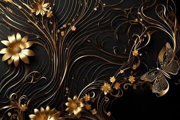 golden floral background generated by AI technology
