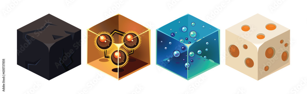 Poster game blocks and cubes of different material vector set