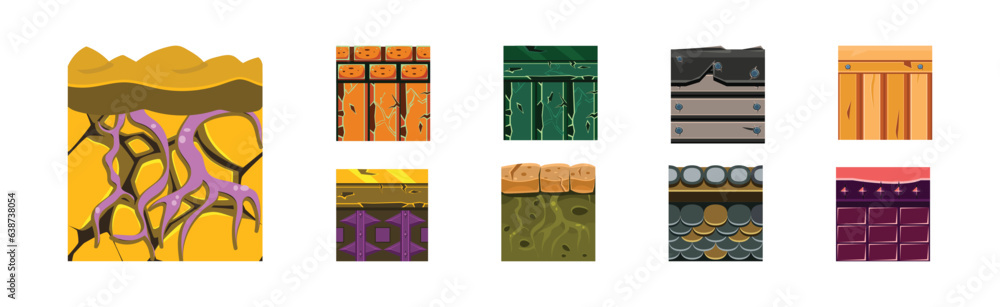 Poster textures for game platformers square icon vector set