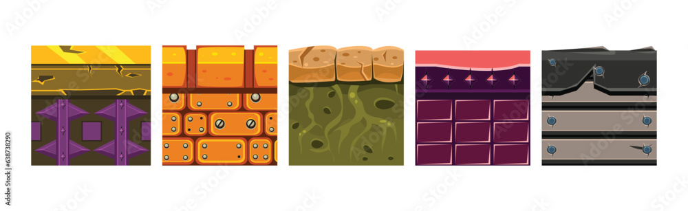 Poster textures for game platformers square icon vector set