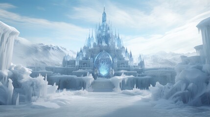 Crystal-encrusted ice palace in a frozen tundra | generative ai