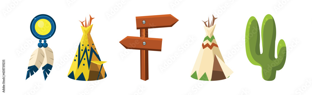 Poster wild west object and different elements vector set