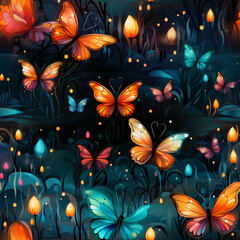 Magical Halloween Butterflies Seamless background