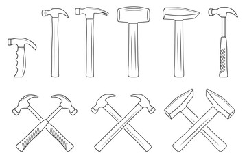 Hammer Outline Vector Bundle, Hammer Icon, Hammer illustration Bundle, Carpenter Vector Bundle, Mechanic silhouette Bundle, Mechanic Tools, Carpenter tools, Worker elements, Labor equipment, Labor Da