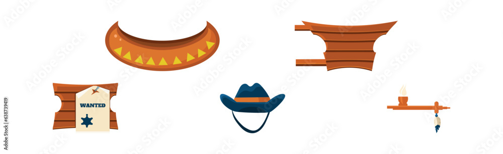 Poster wild west object and different elements vector set