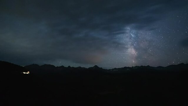 Cinematic motion time lapse hyper lapse following Milky Way star galaxy clear cloudy night moon rise Southern Colorado Rocky Mountains Telluride Silverton Ouray San Juan Range Mt Sniffels Dallas Peak