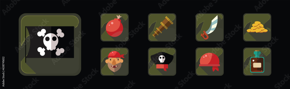 Aufkleber pirate icons and web game object frames vector set