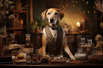 Cute dog wearing like perfumer