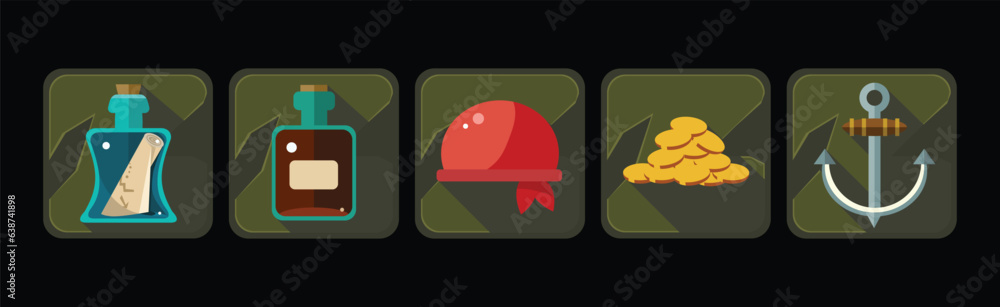 Poster pirate icons and web game object frames vector set