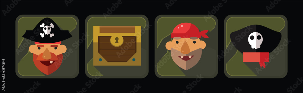 Poster pirate icons and web game object frames vector set