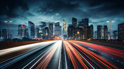 Fototapeta na wymiar The motion blur of a busy urban highway