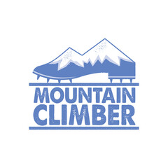 Mountain Climber Expression with a Trekking Mountain Climbing Shoes with Snow Mountain Vector Logo