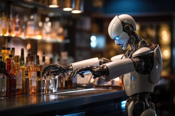 Fototapeta na wymiar Humanoid robot barman