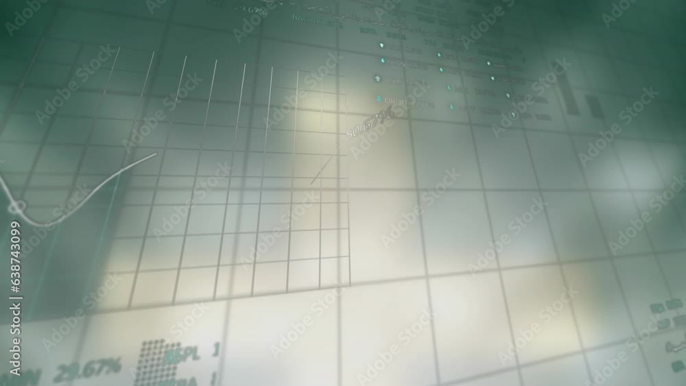 Poster animation of multiple graphs with changing numbers and trading boards over abstract background
