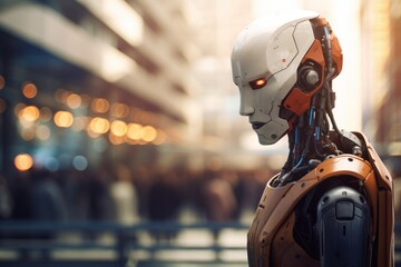 Fototapeta premium Robot courier concept background 