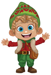 Cheerful Winter Cartoon Character: Happy Boy in Festive Attire