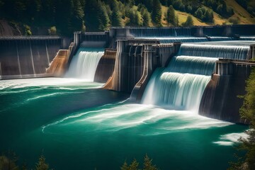 Hydropower dam generating clean energy from flowing water