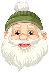 Smiling Old Man Cartoon with Beard and Beanie Hat