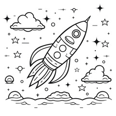 Fototapeta premium Space Rocket Cartoon Coloring Page