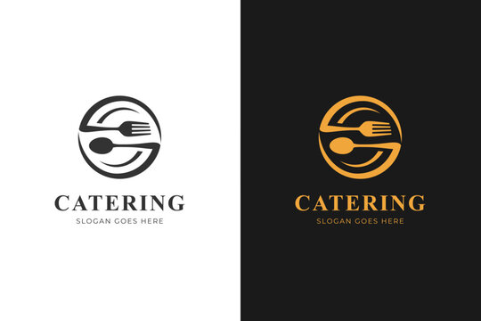 Catering or diner logo icon design with fork and spoon element for restaurant culinary logo symbol
