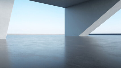 3d render of abstract modern architecture with empty concrete floor, car presentation background. - 638745446