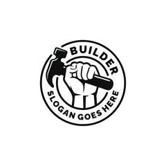 Hand holding hammer logo design vector