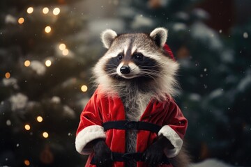 Fototapeta na wymiar Santa raccoon background