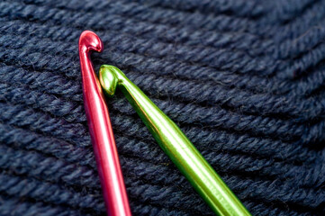 Colored natural wool yarn for knitting or crocheting. Hobbies for people of all ages.