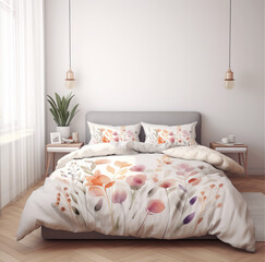 botanical repeating pattern watercolor flowers duvet cover and matching pillows