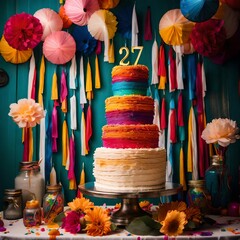 Fototapeta premium birthday cake and candles 