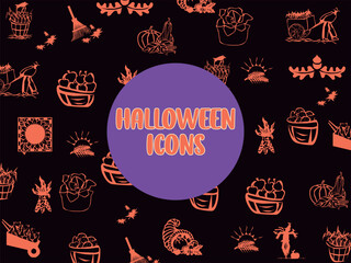 Halloween icons in line style, Outline Style Full Vector