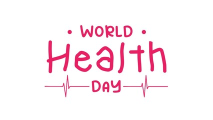 World Health Day is a global health awareness day celebrated every year on 7th April. Typography design with pink text isolated on white background.