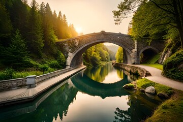 The Rakotz Bridge's reflection in the murky waters of the Rakotzsee Lake is now a distorted mirror, a twisted and distorted reflection that seems to be pulled from the depths of nightmares. The circle