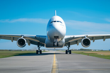 Airline Airbus, aeroplane on airport runway, airplane is flying over a runway
