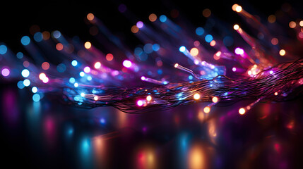 Fototapeta premium colorful flashing fiber optic cables isolated on black background.