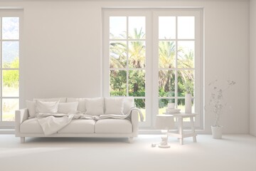 Grey interior desigh concept with furniture. 3D illustration