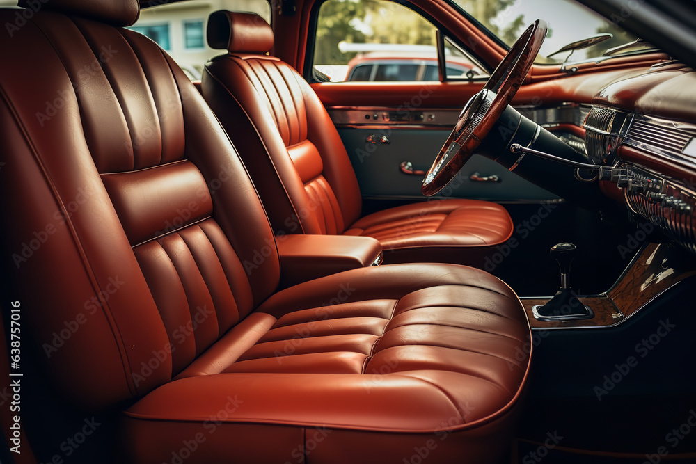 Canvas Prints Dive into a bygone era with luxurious leather seats within a classic vintage car, reflecting prestige and heritage