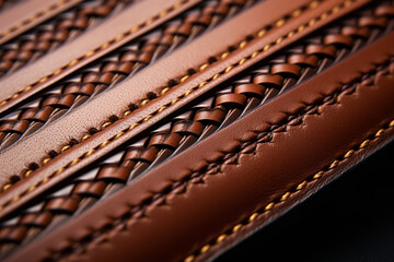 Macro shot focusing on the precision and artistry involved in the intricate stitching of fine leather goods