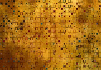 Abstract Geometrical Background. Tile art. Gold mosaic with squares, frames and shapes.