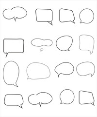 Fototapeta premium Vector Set of speech bubbles. Dialog box icon, message template. Doodle clouds for text, lettering. Different shape of empty balloons for talk on blue background. Flat vector illustration. 