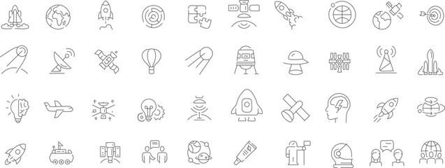 Collection of icons related to space missions, including spacecraft, spaceships, and more. Perfect for any project that needs a touch of space exploration